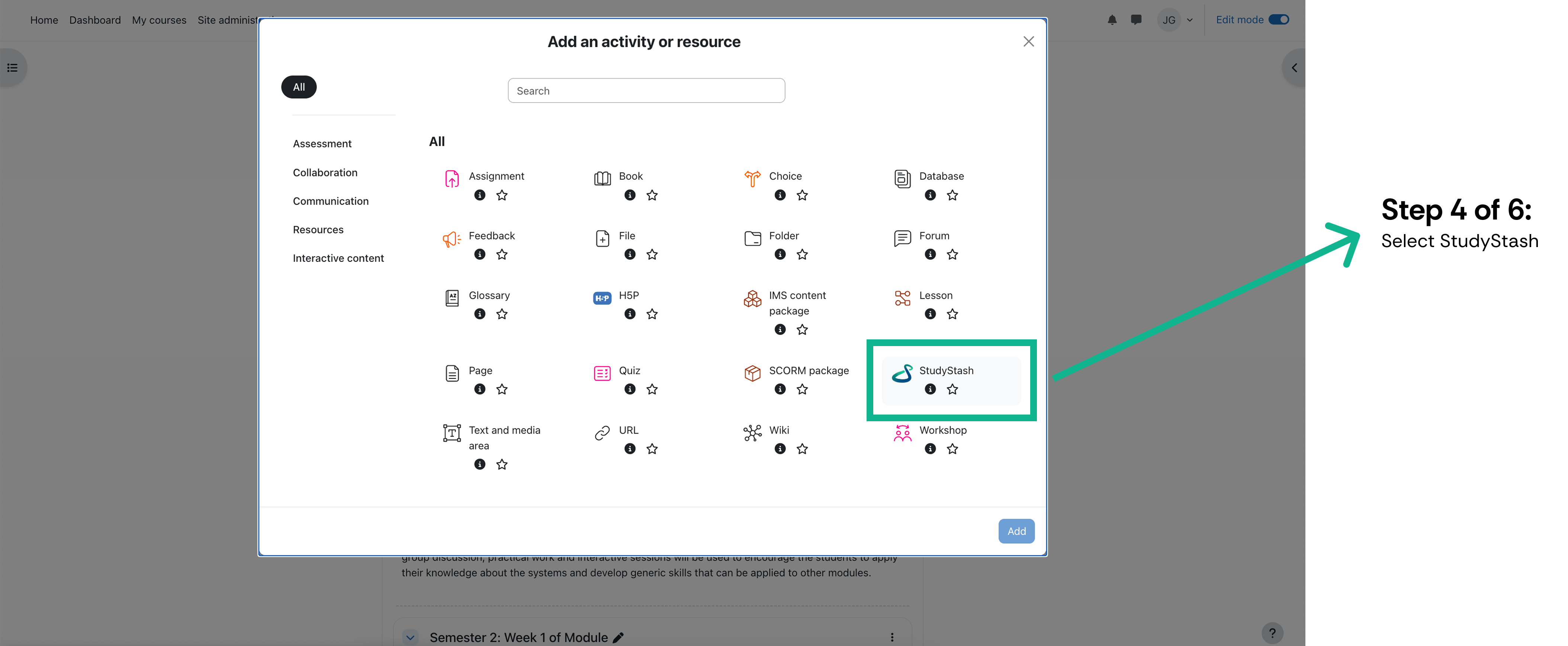 How do I enable StudyStash in my Moodle course? — screenshot 4