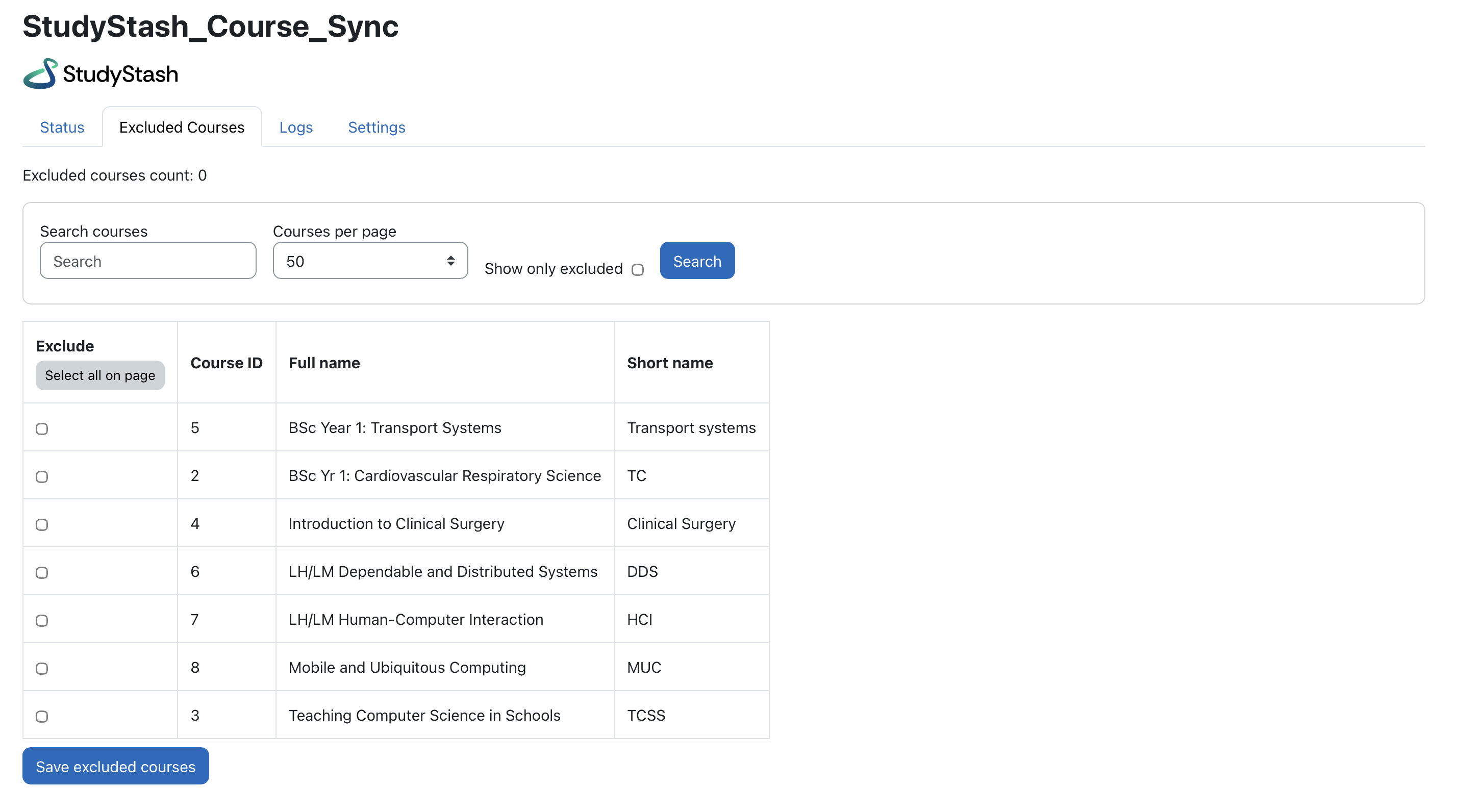 Moodle Plugin: Syncing StudyStash to Courses (Opt-Out Mode) — screenshot