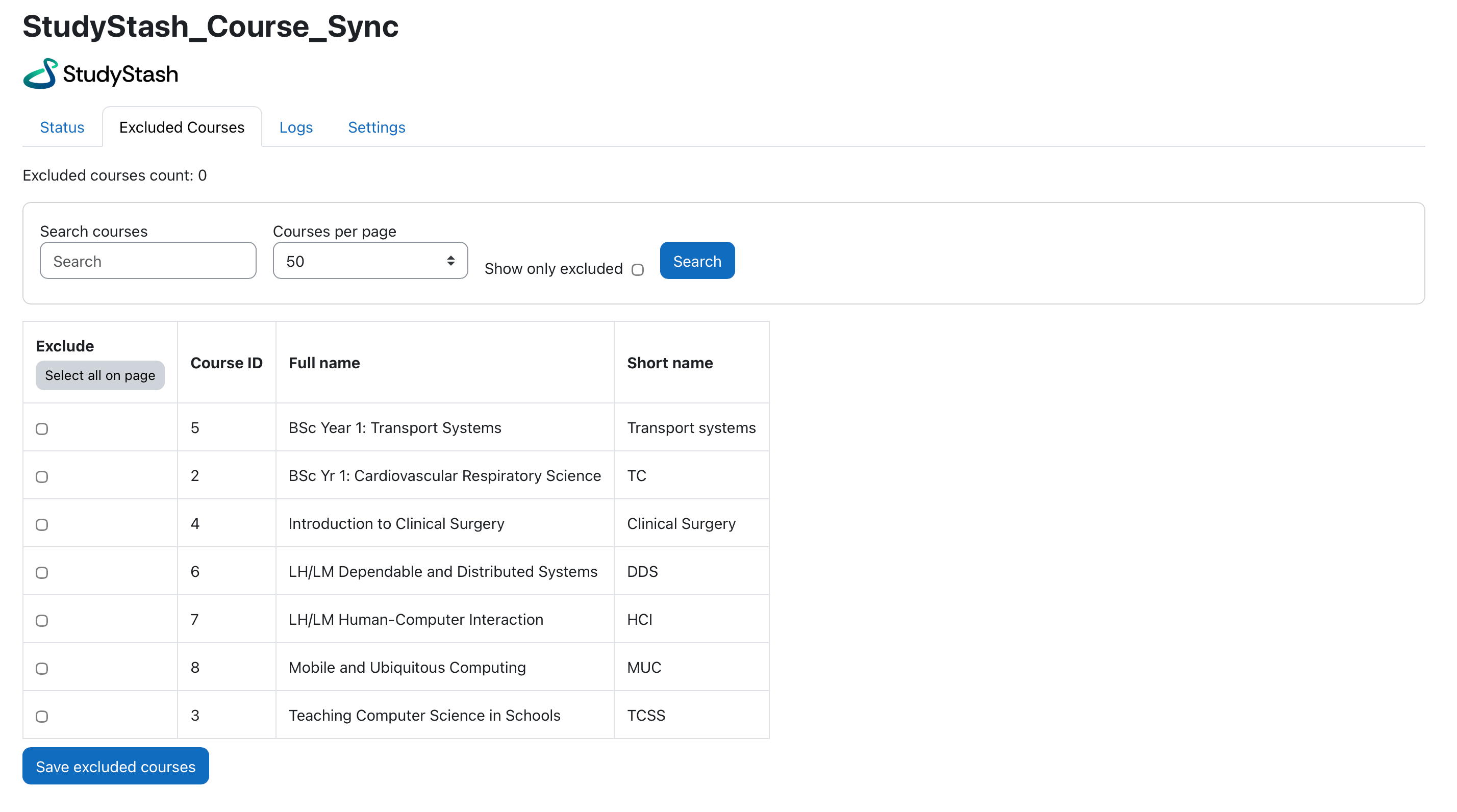 Moodle Plugin: Syncing StudyStash to Courses (Opt-Out Mode) — screenshot