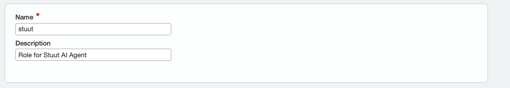 Role form with name stuut and description Role for Stuut AI Agent
