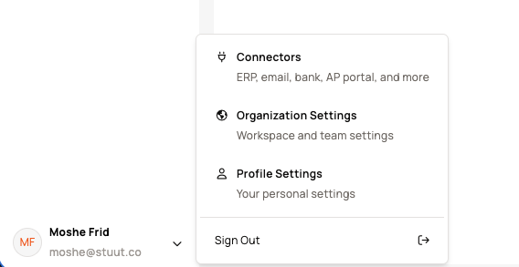 Stuut profile menu with Connectors option