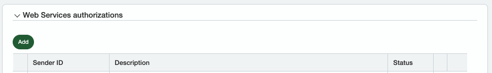 Web Services authorizations section with Add button