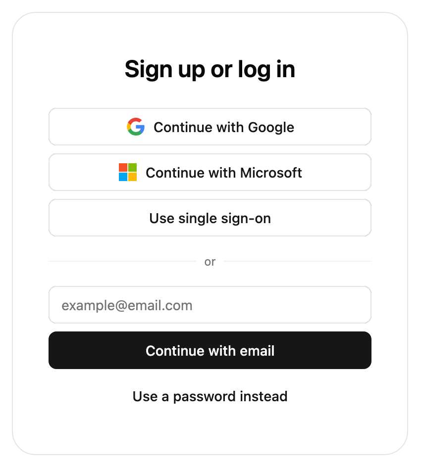 Example of the prebuilt UI login components