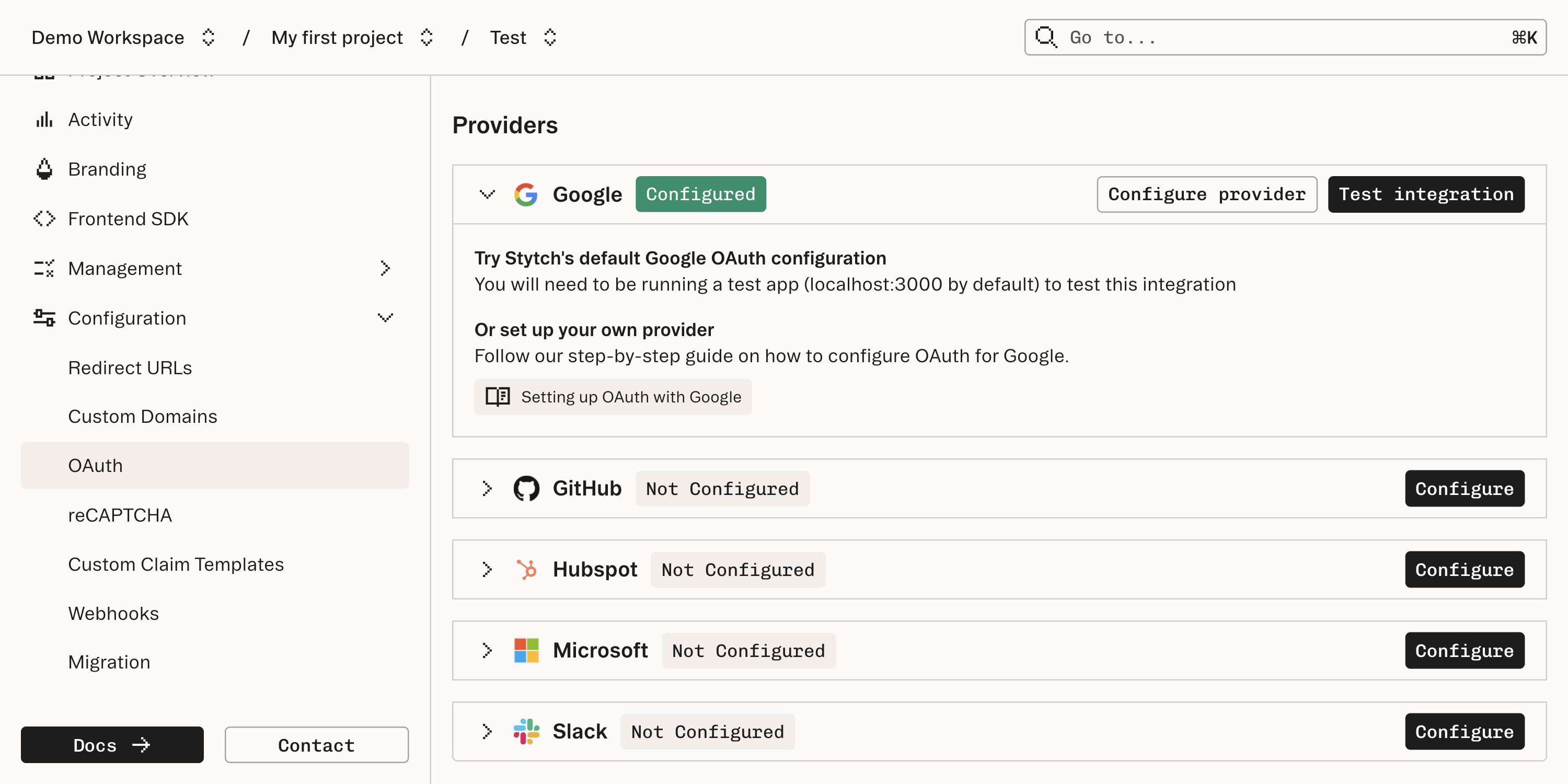 Stytch OAuth providers