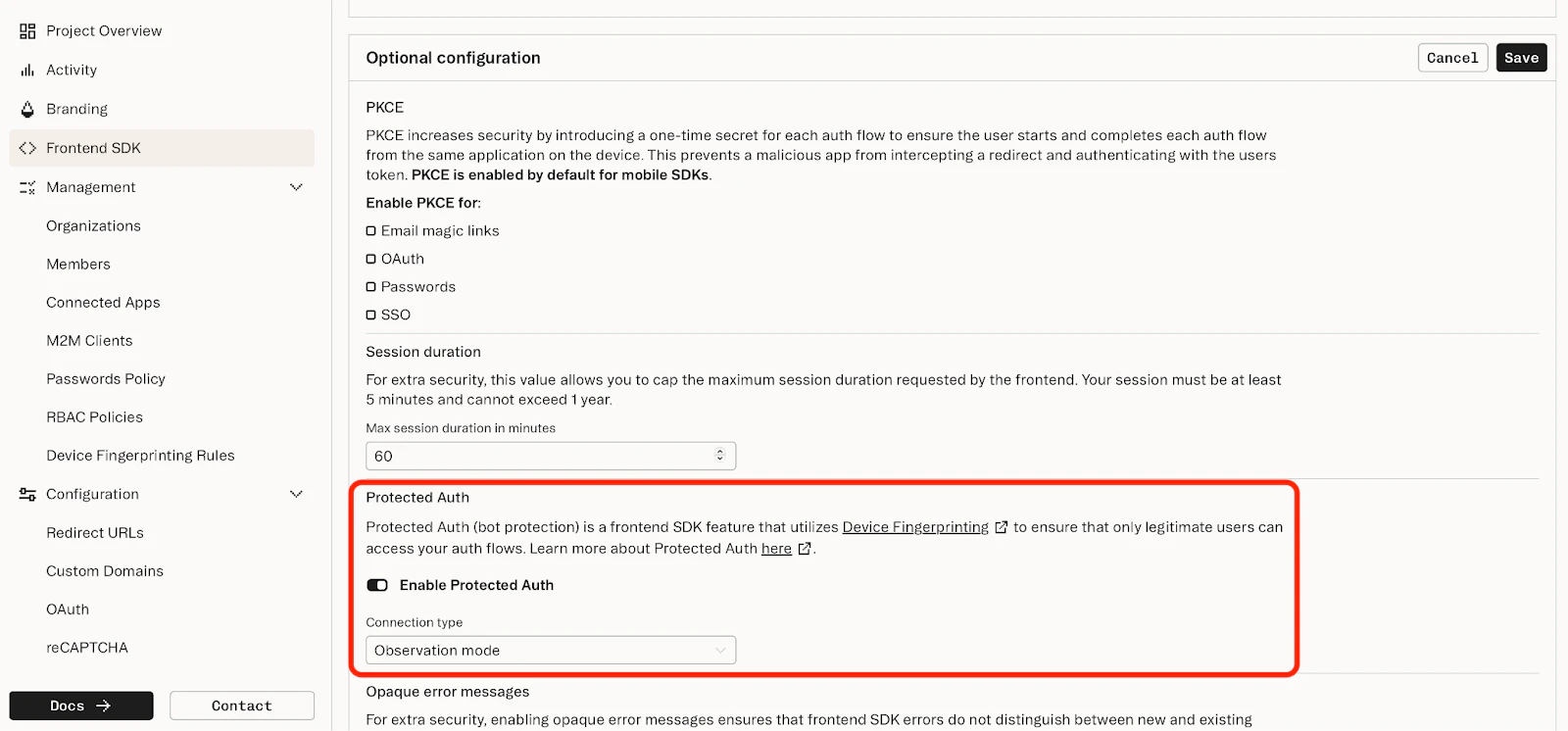 Enable Protected Auth section in the Stytch Dashboard
