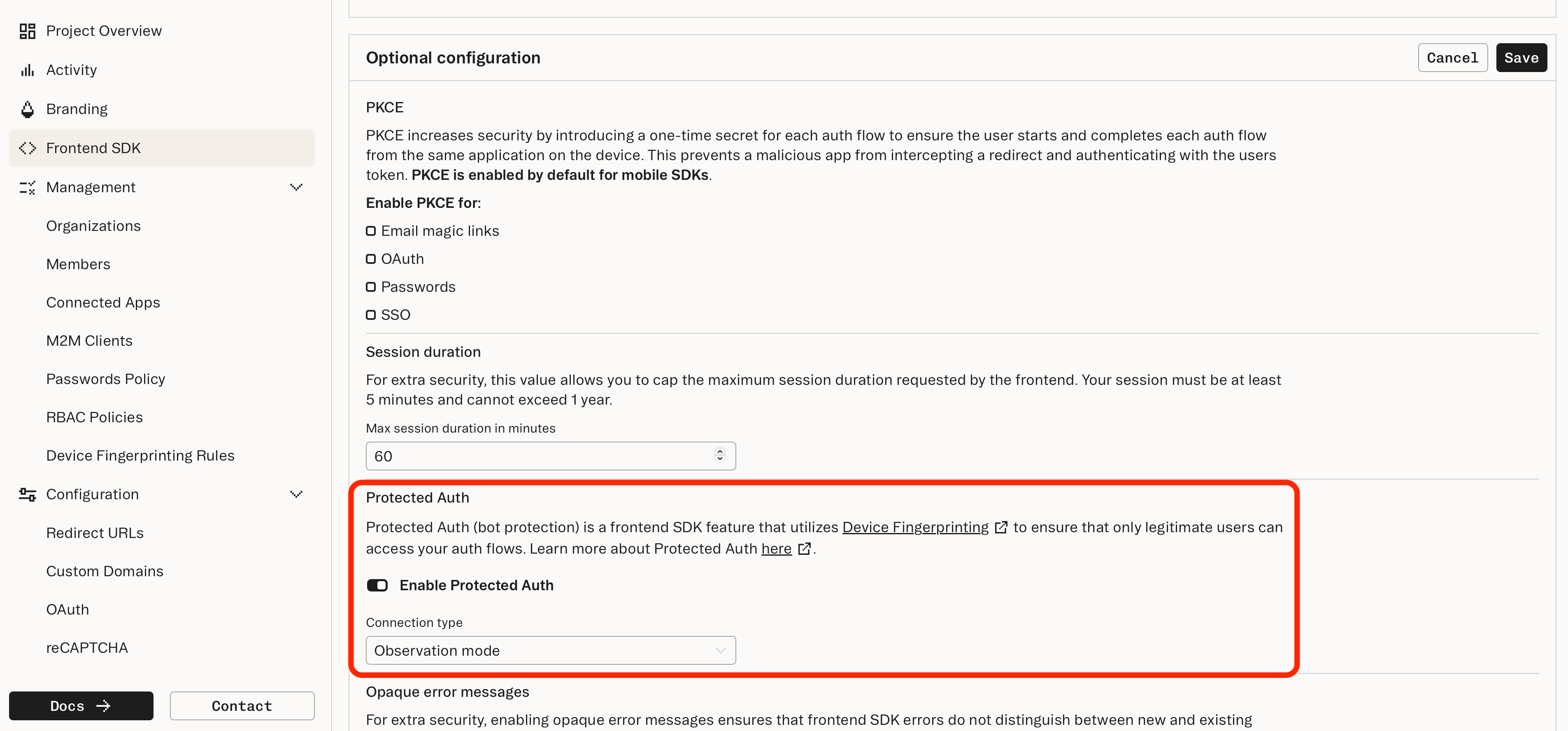 Turning on Protected Auth