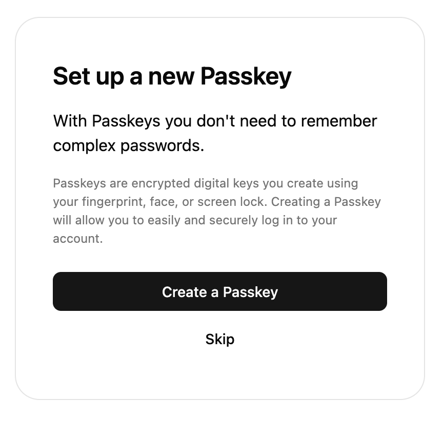 Example of Passkey Registration component