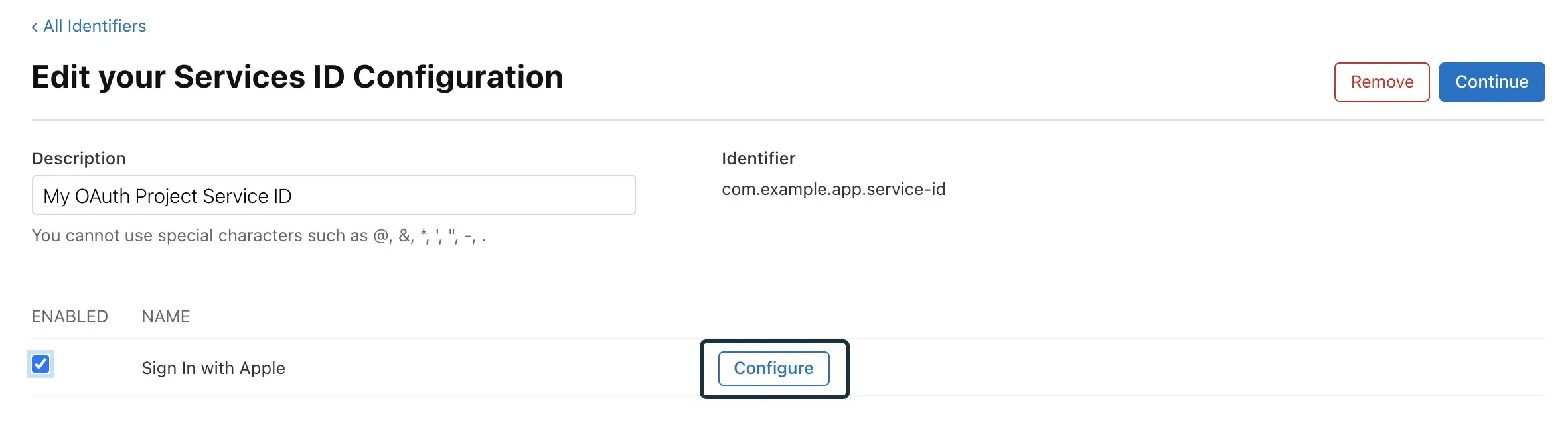 Apple Configure Service ID
