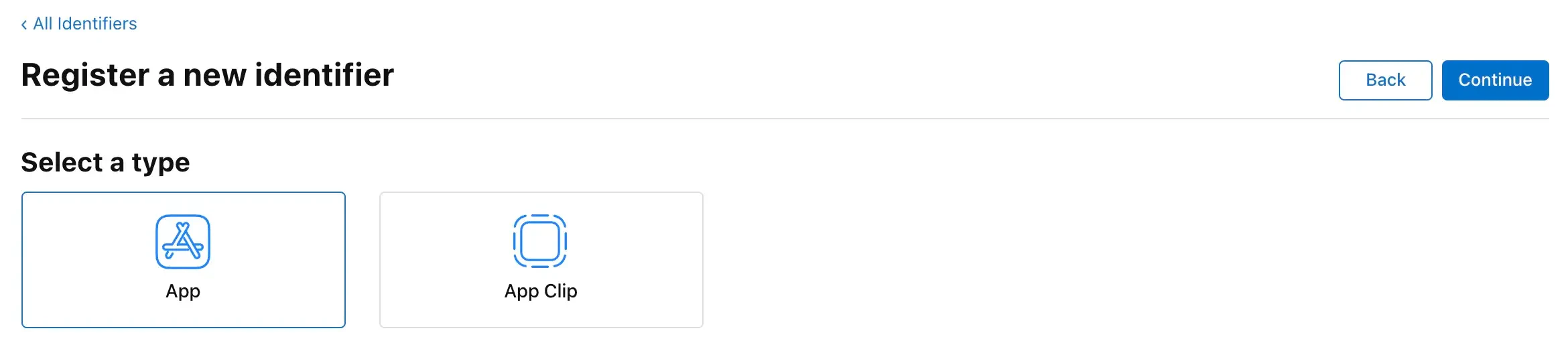 Apple Select App Type