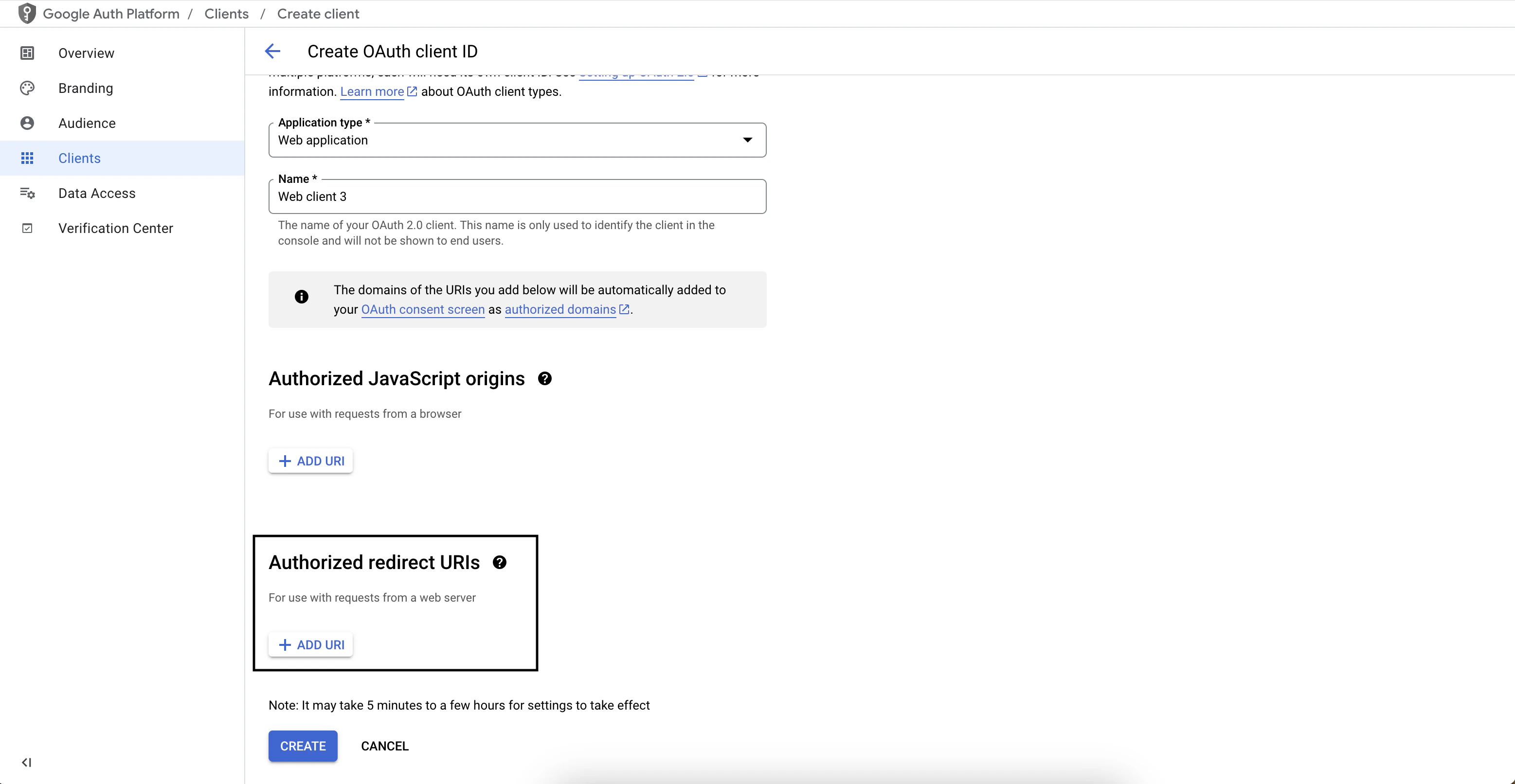 Google Authorized Redirect URIs