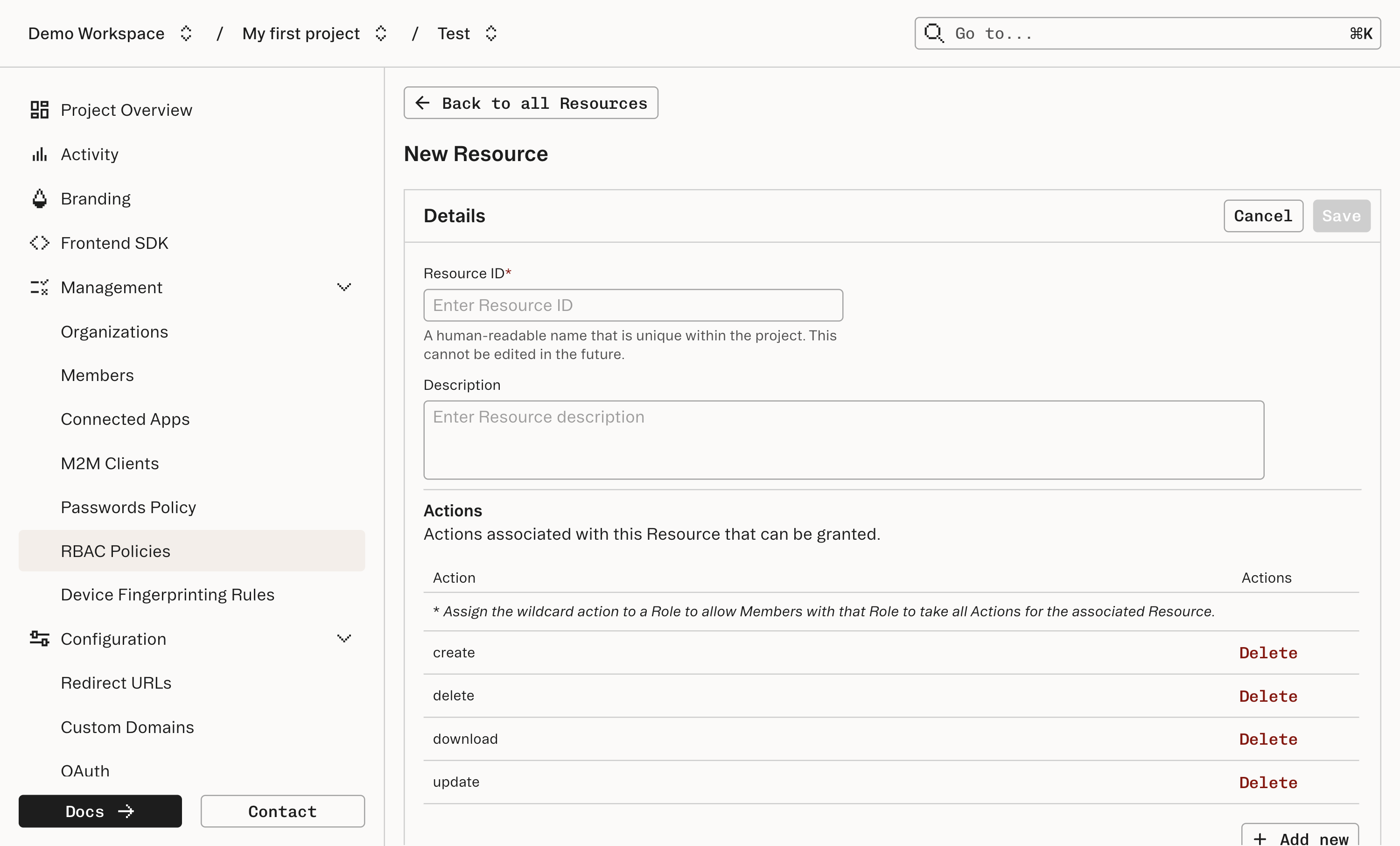 RBAC Resources in Stytch Dashboard