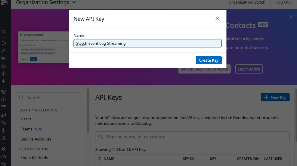 Generate Datadog API Key