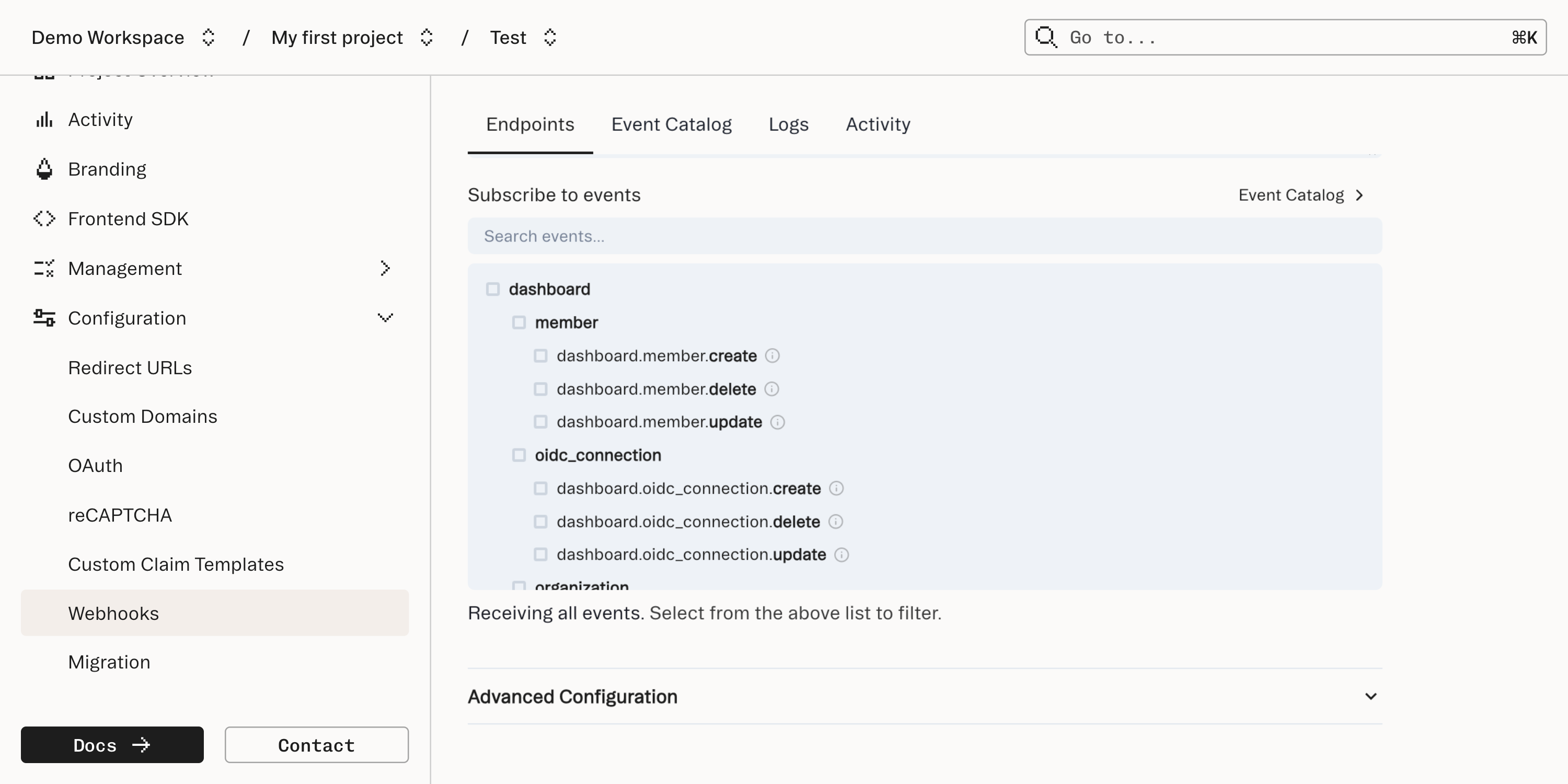 Adding webhook endpoint url