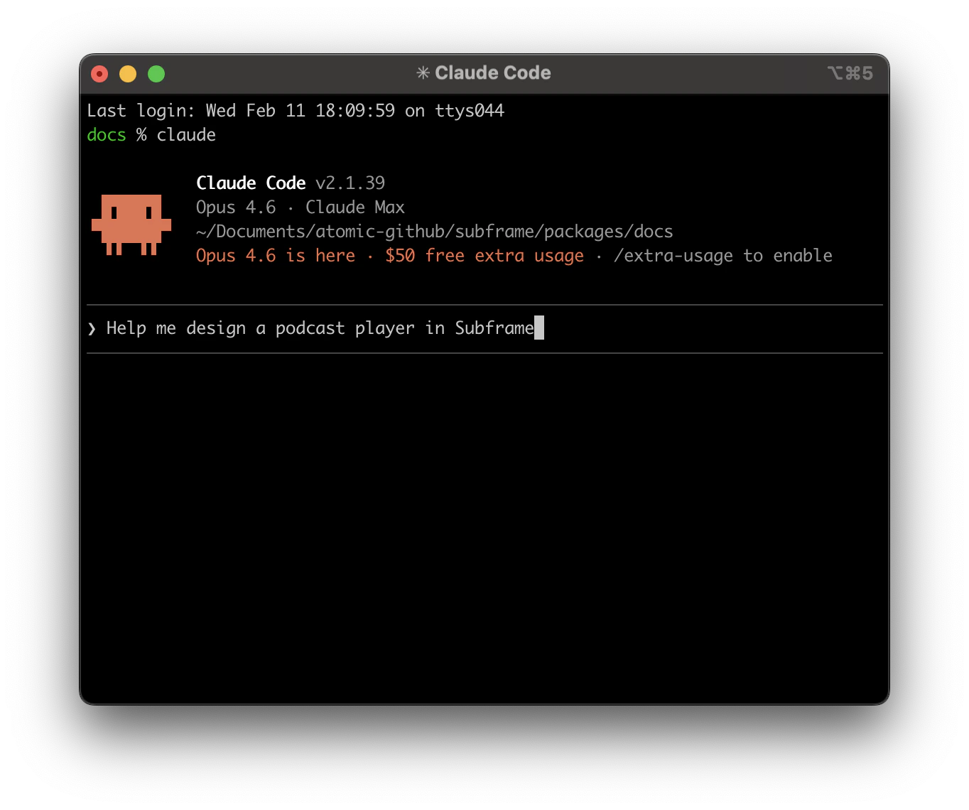 Prompting Claude Code to design a page in Subframe