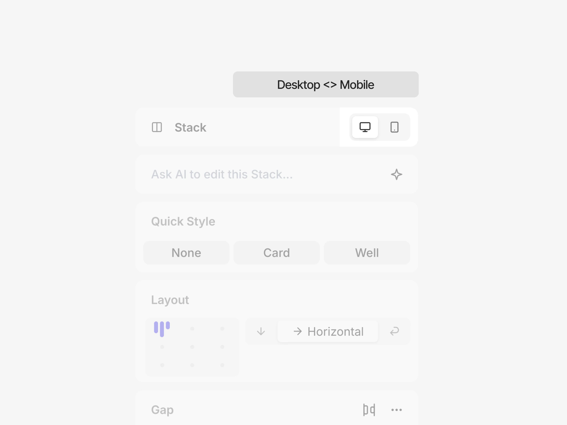 Editor breakpoints showing the desktop and mobile views