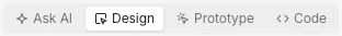 Editor mode selector showing Ask AI, Design, Prototype, and Code mode buttons