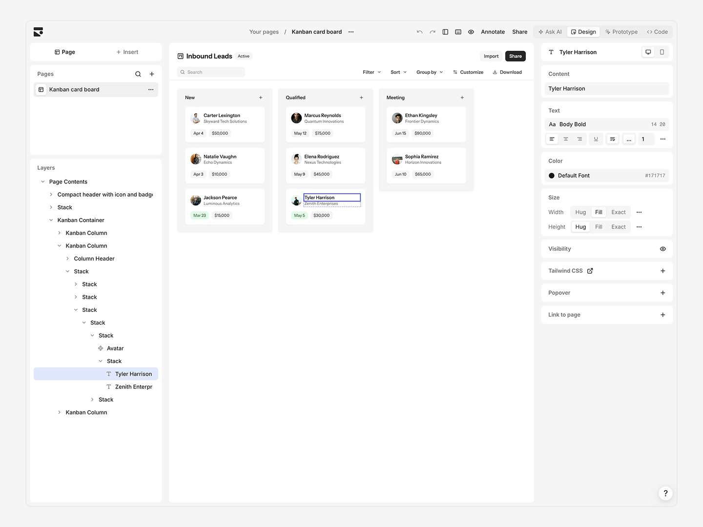 Page editor in design mode