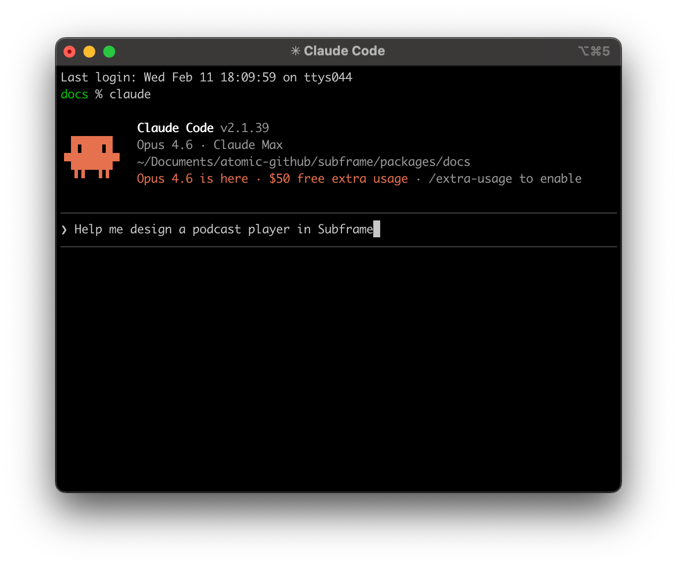 Prompting Claude Code to design a page in Subframe