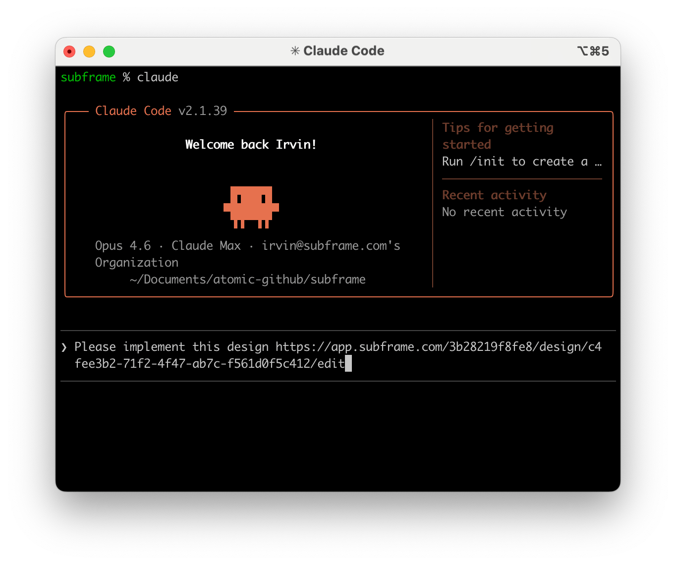 Claude Code implementing a Subframe design