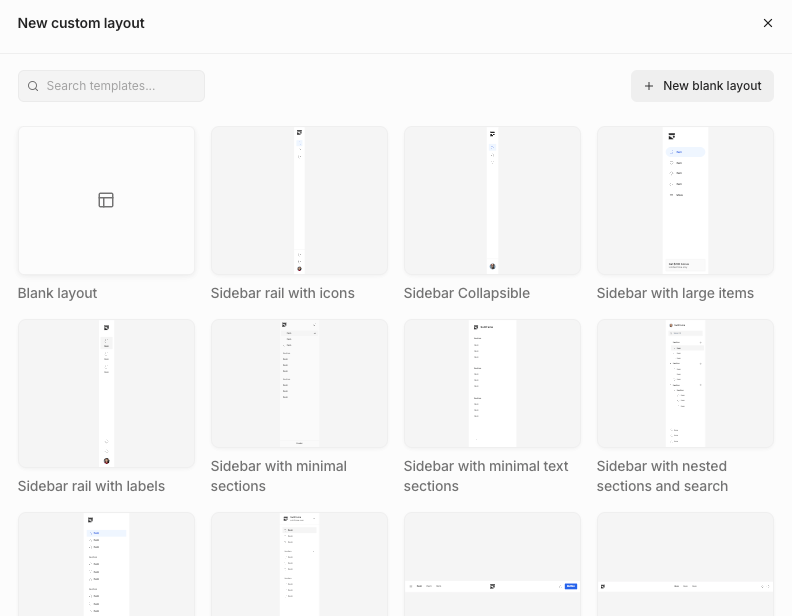 New layout dialog