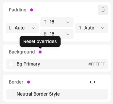 Inspector showing override with pink dot indicator