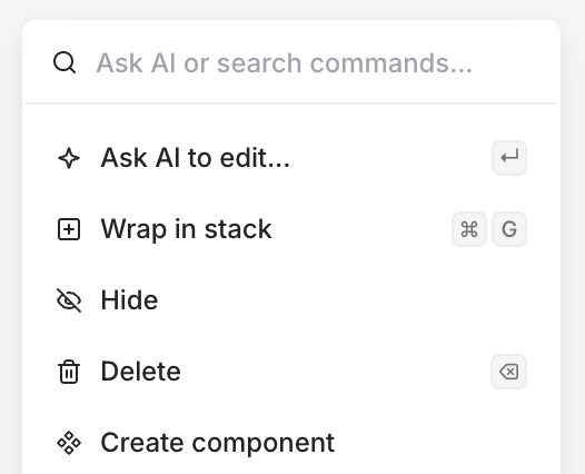 Quick actions menu showing the available actions