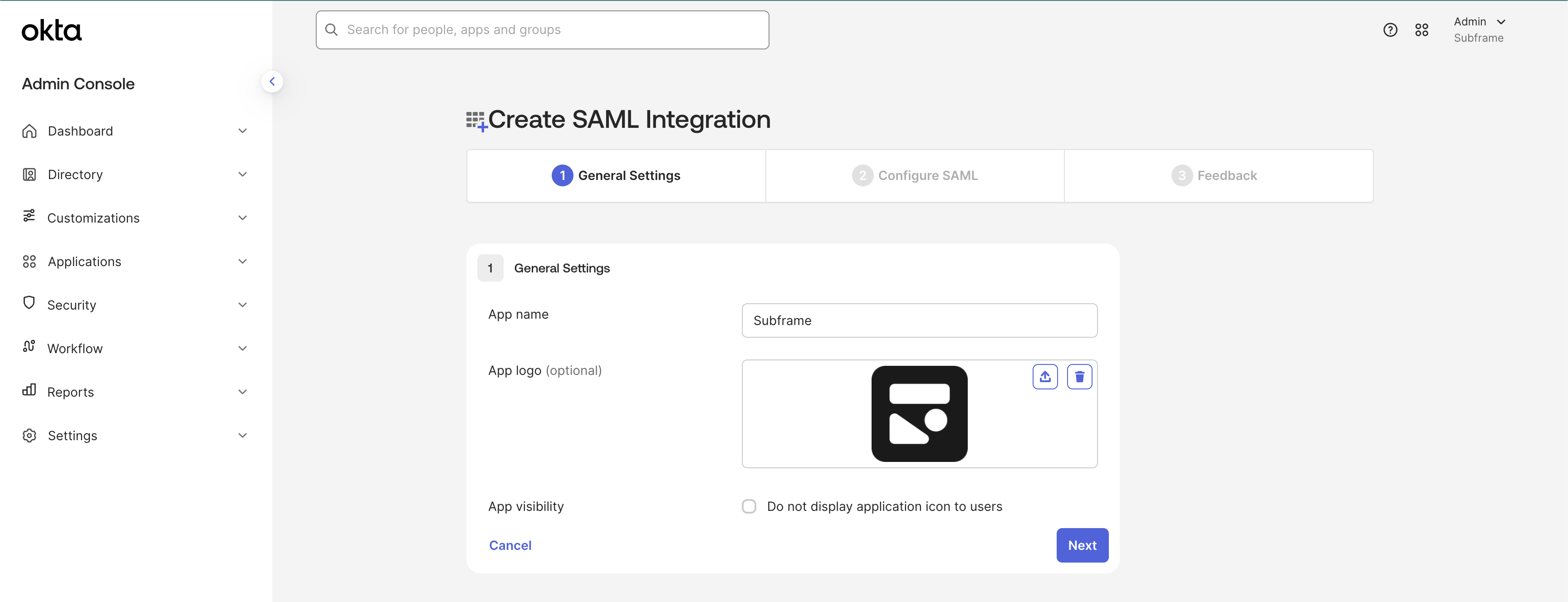 General settings form with App name field