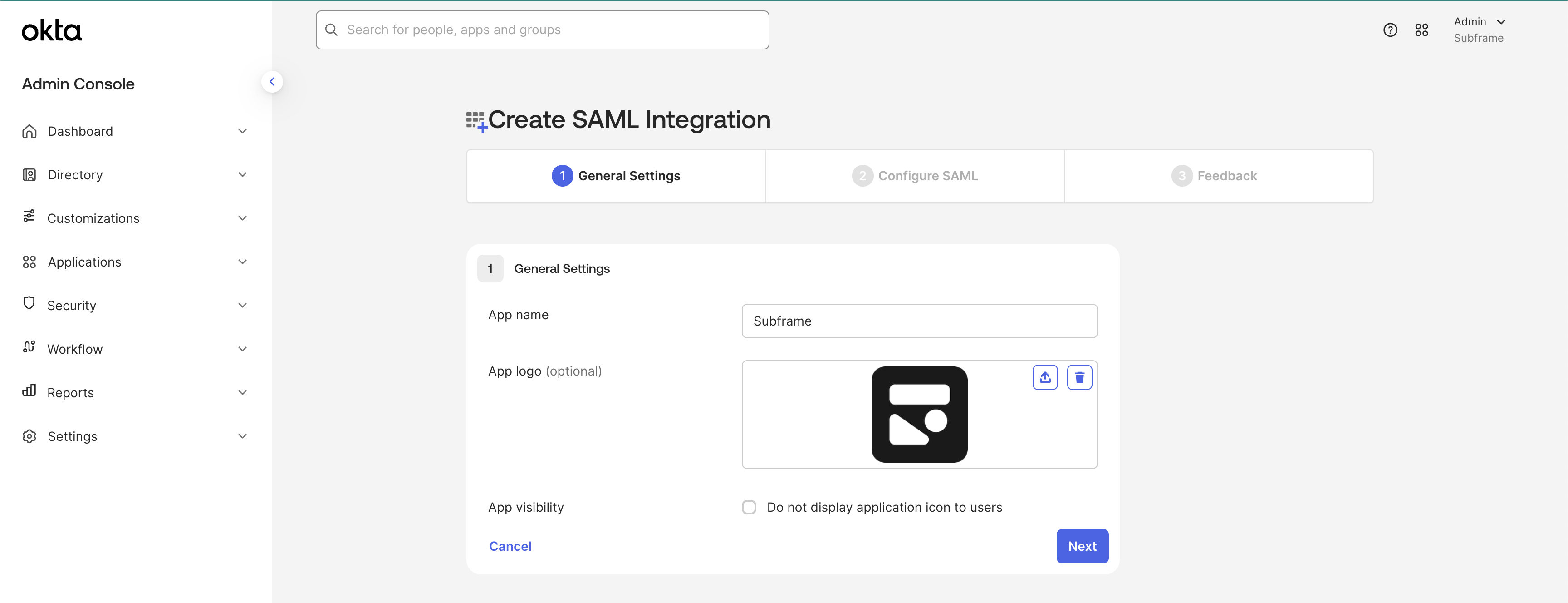 General settings form with App name field