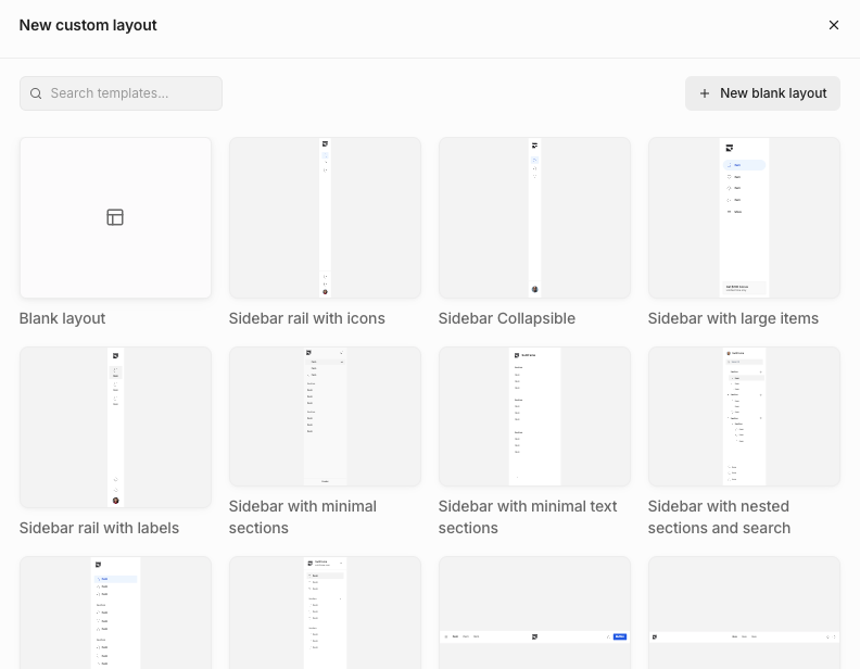 New layout dialog