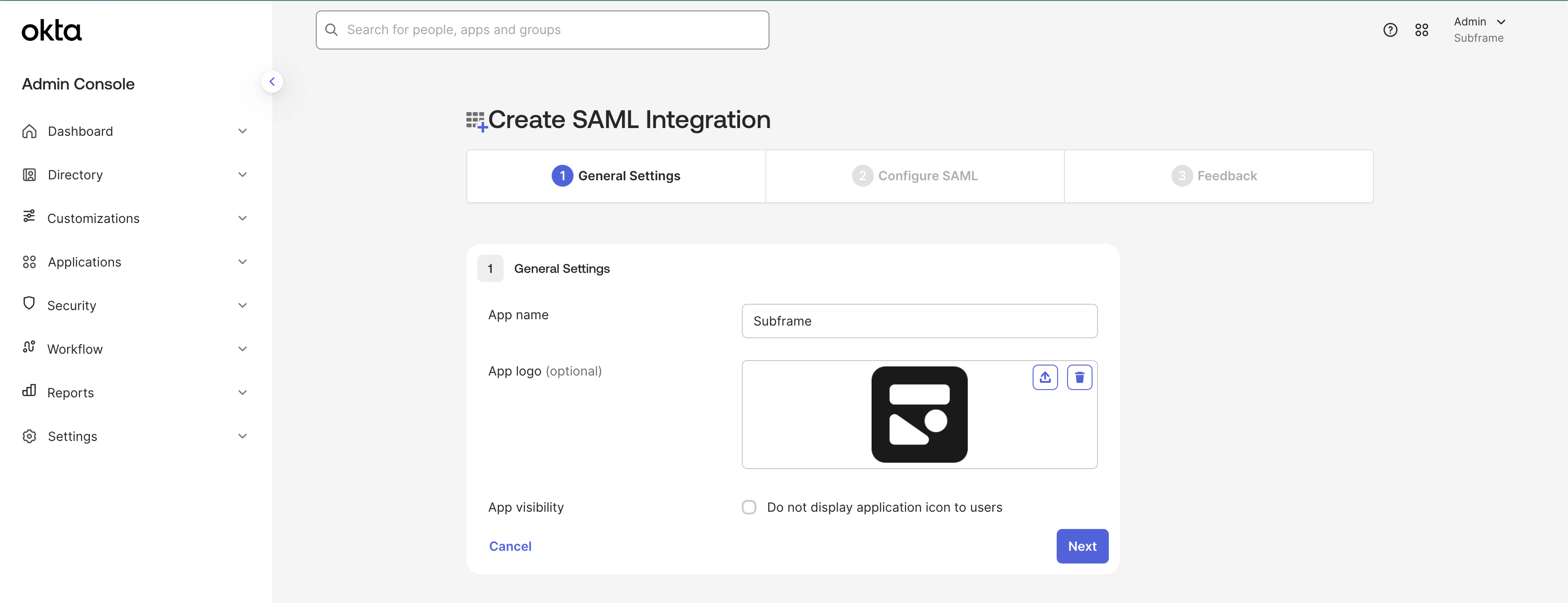 General settings form with App name field