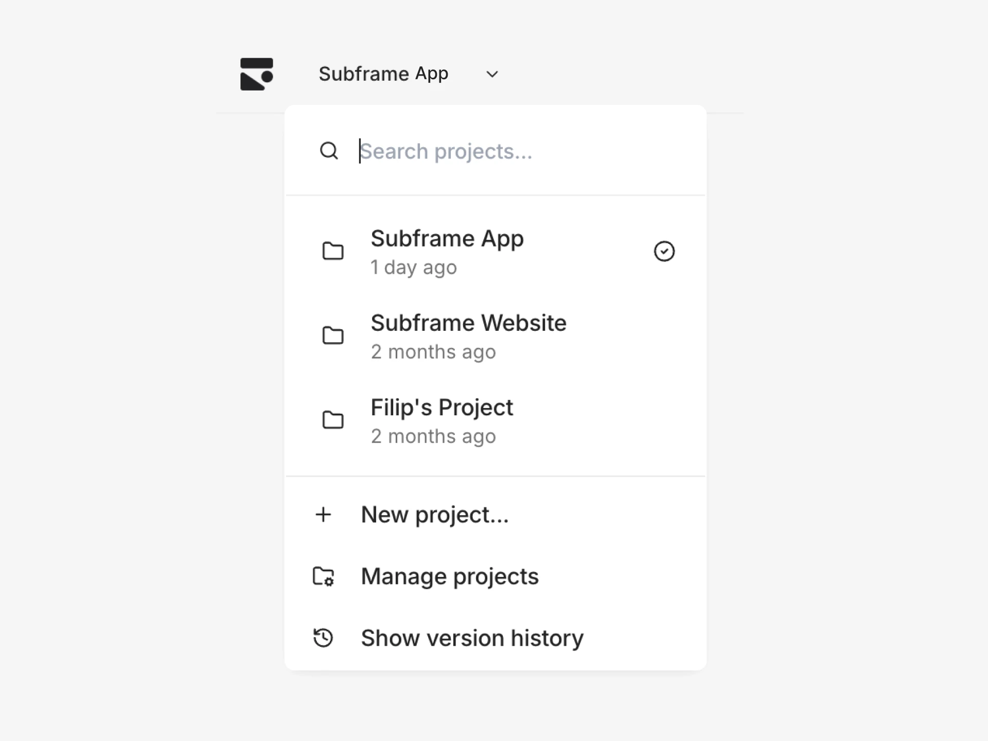The Project Switcher dropdown showing a list of projects with a New project button