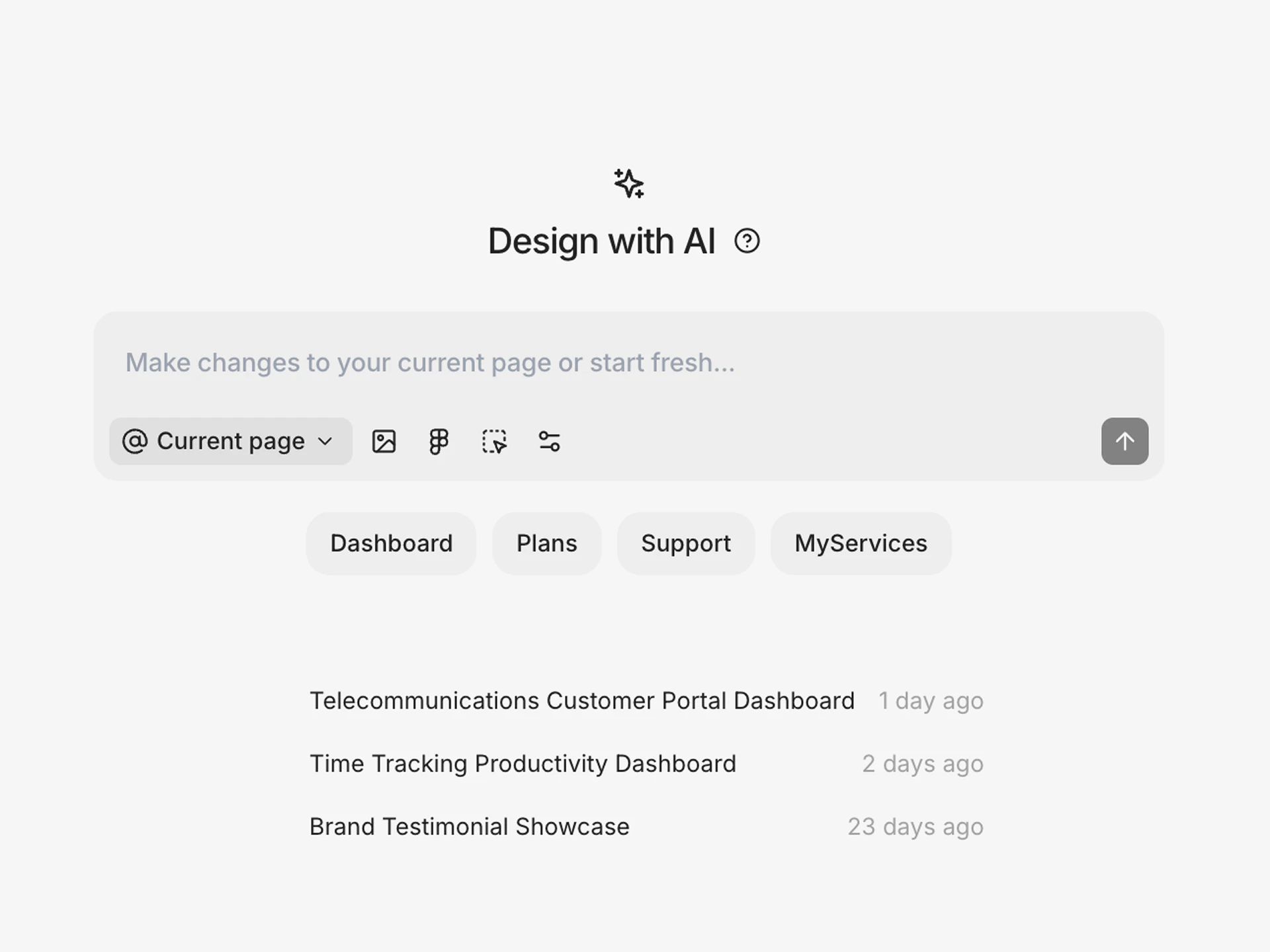 The Ask AI panel with a prompt and multiple design variations generated
