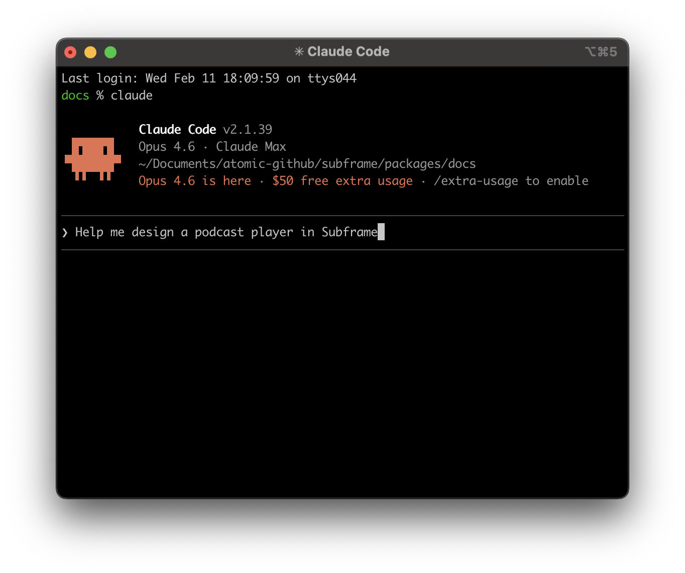 Prompting Claude Code to design a page in Subframe