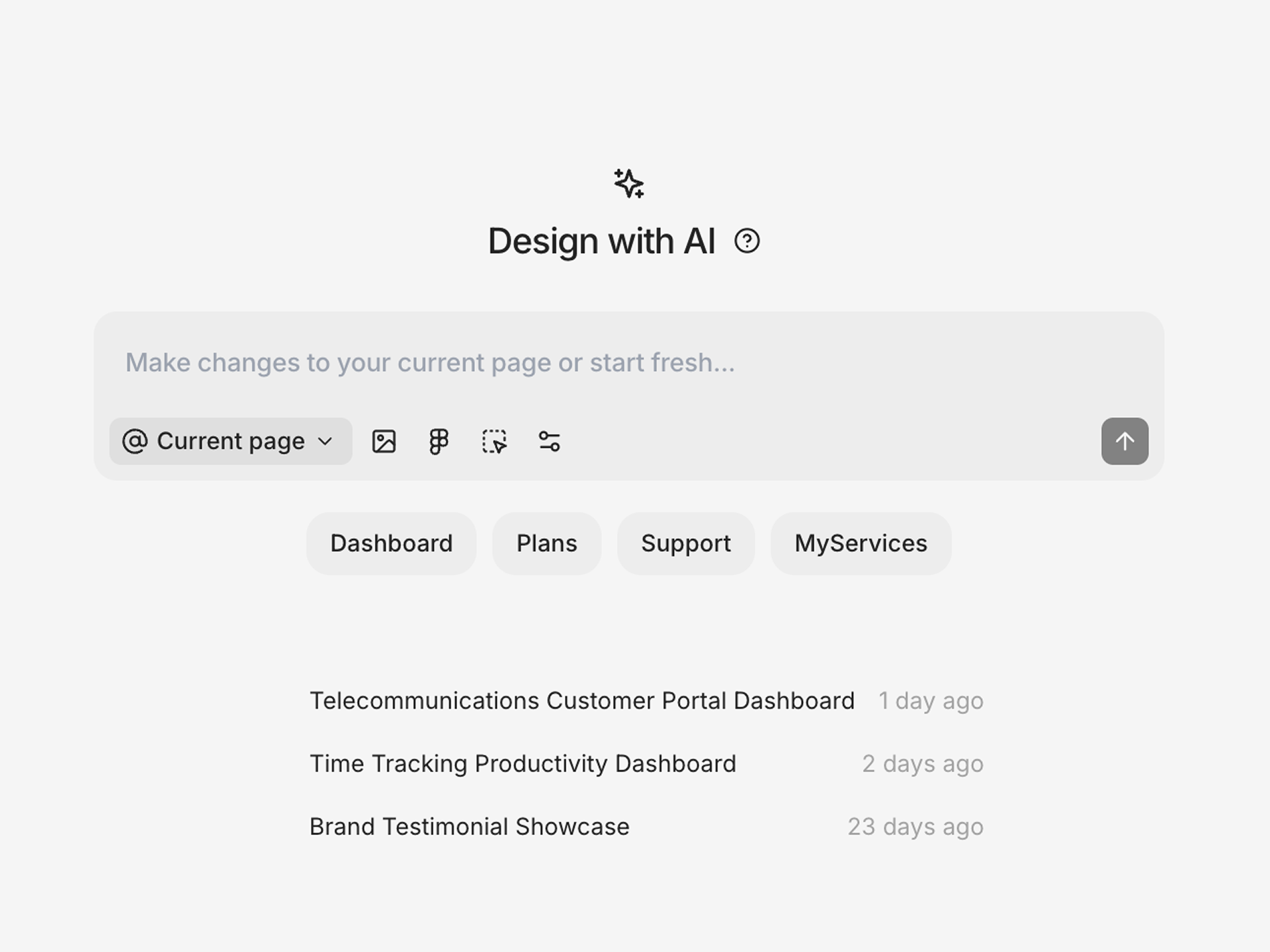 The Ask AI panel with a prompt and multiple design variations generated
