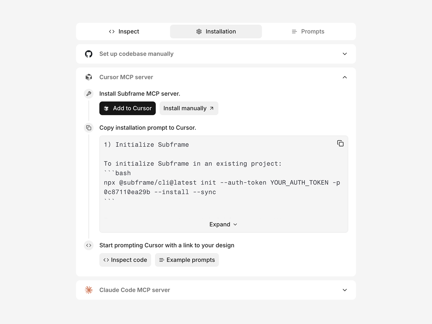 Installation instructions for Cursor and Claude MCP server