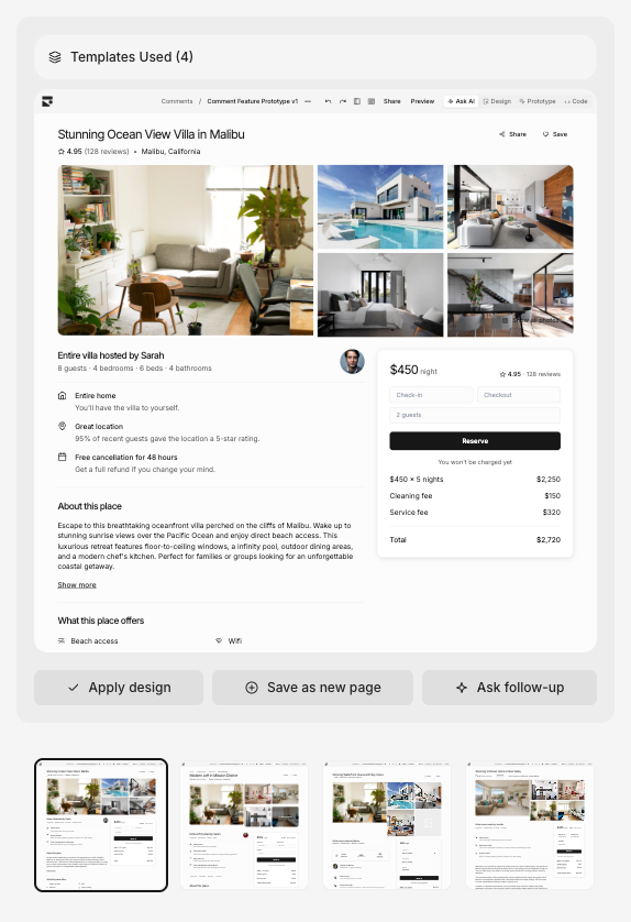 Ask AI variations showing the generated variations