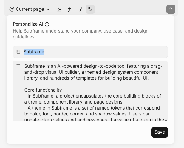 Personalizing AI showing the project settings dialog