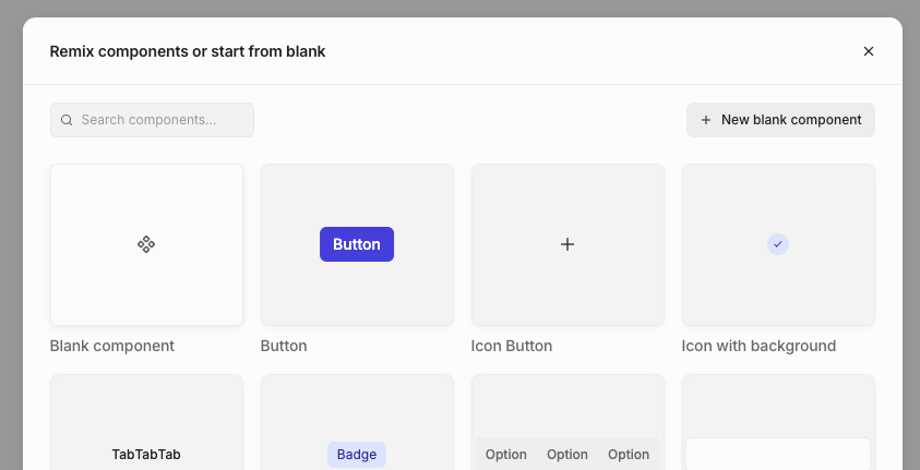 Create a new component dialog
