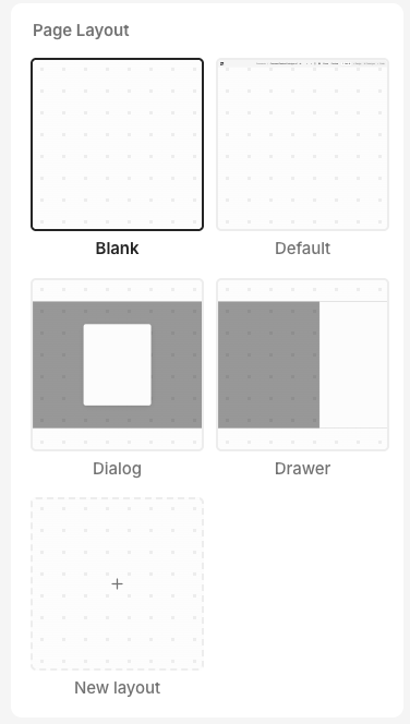 Page layouts showing the page settings dropdown