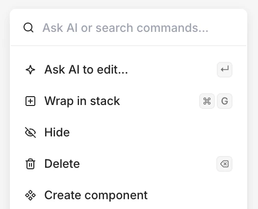 Quick actions menu showing the available actions