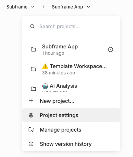 Project settings showing the project settings dialog