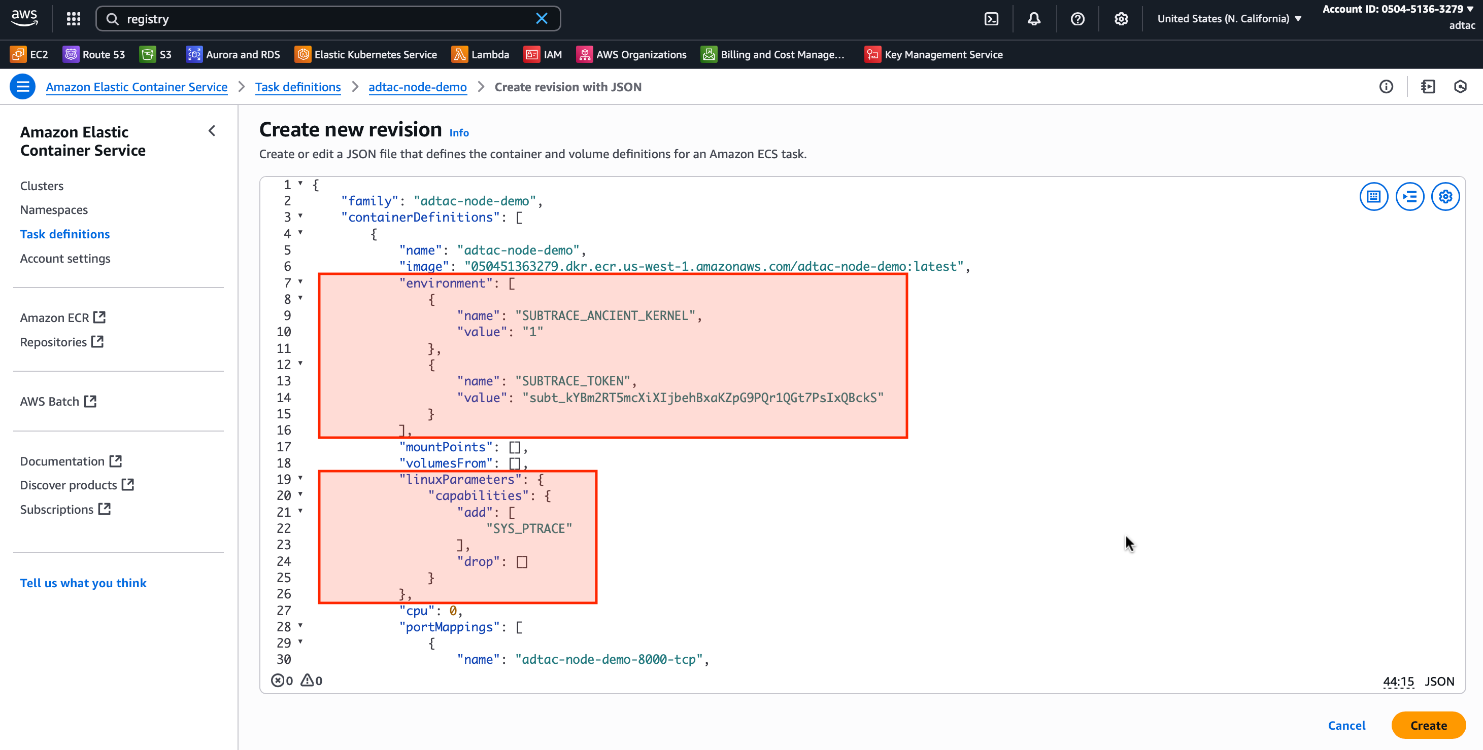 Highlighted JSON changes