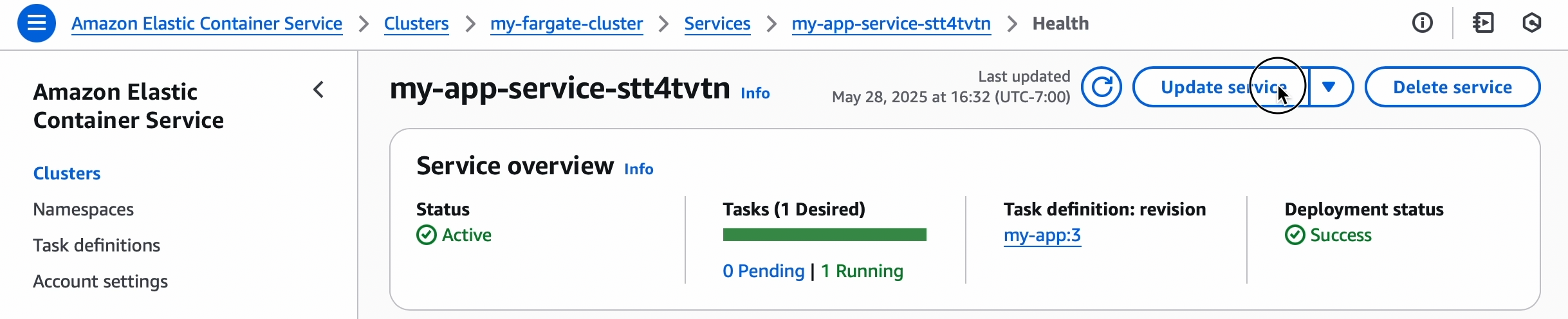 update service button