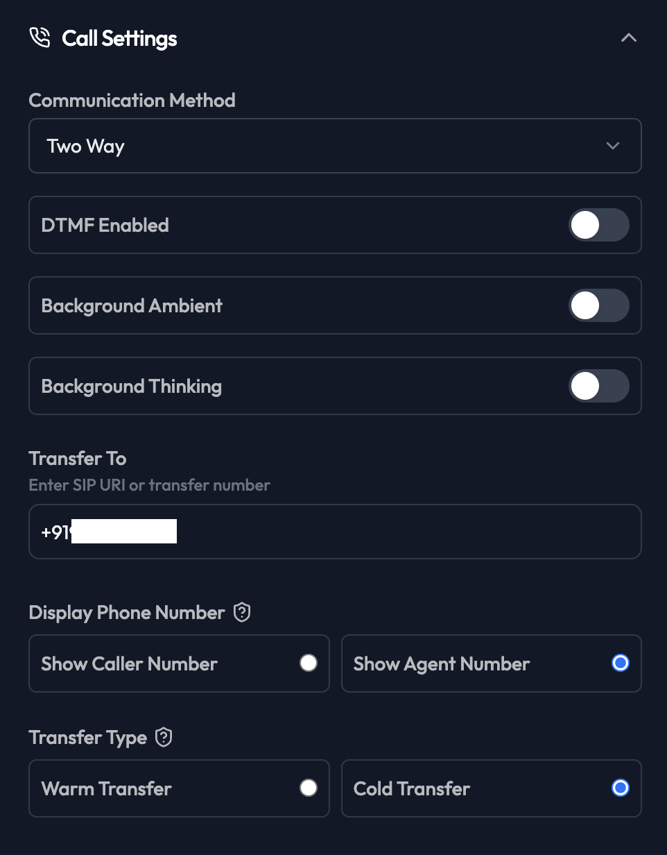 Call Settings - SubVerse AI