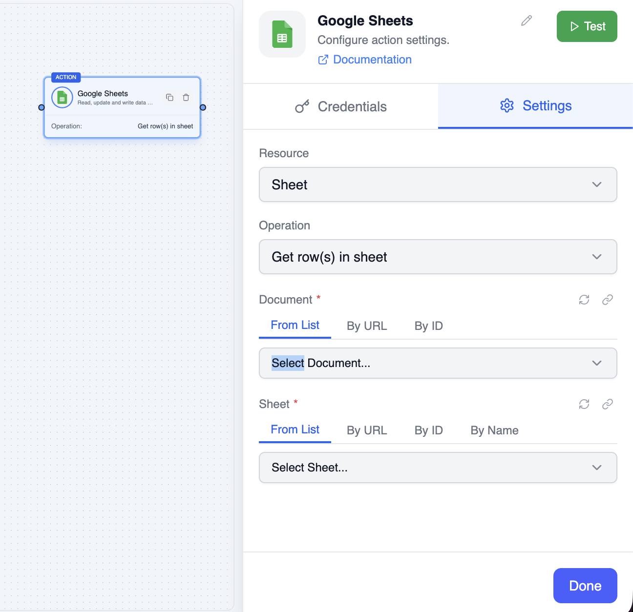 Google Sheets Node