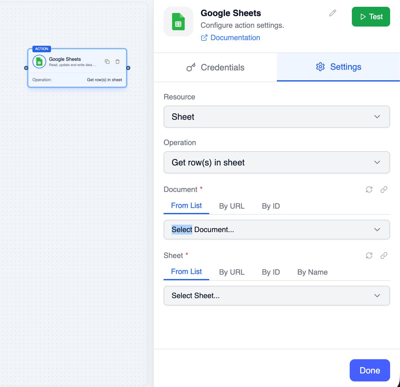 Google Sheets Node
