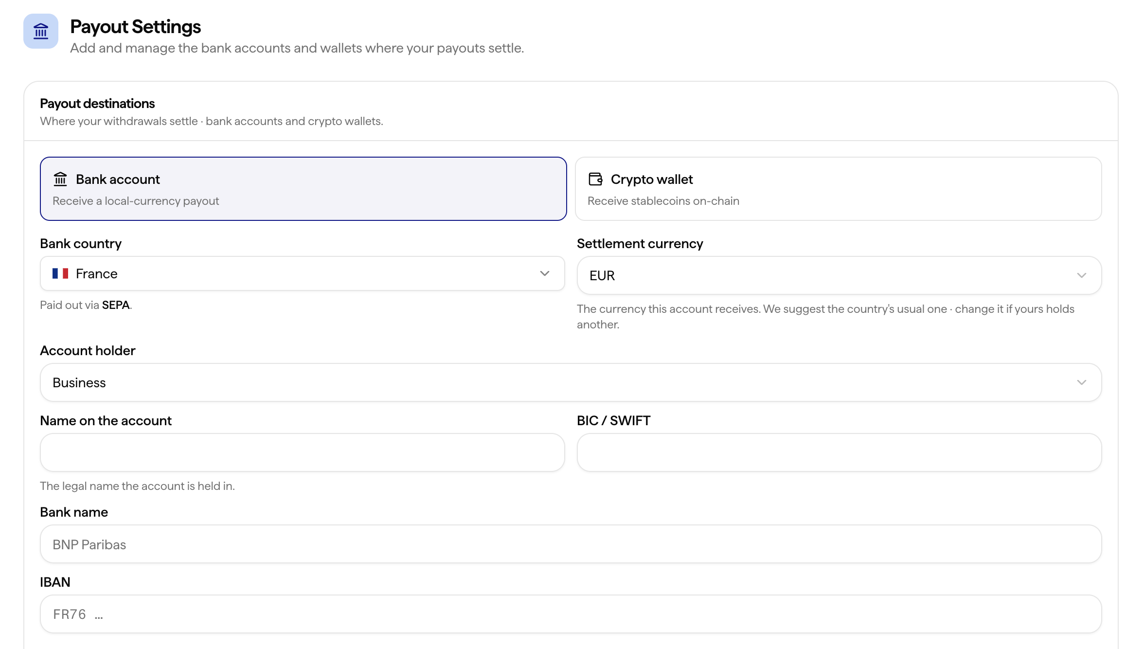 Payout Settings