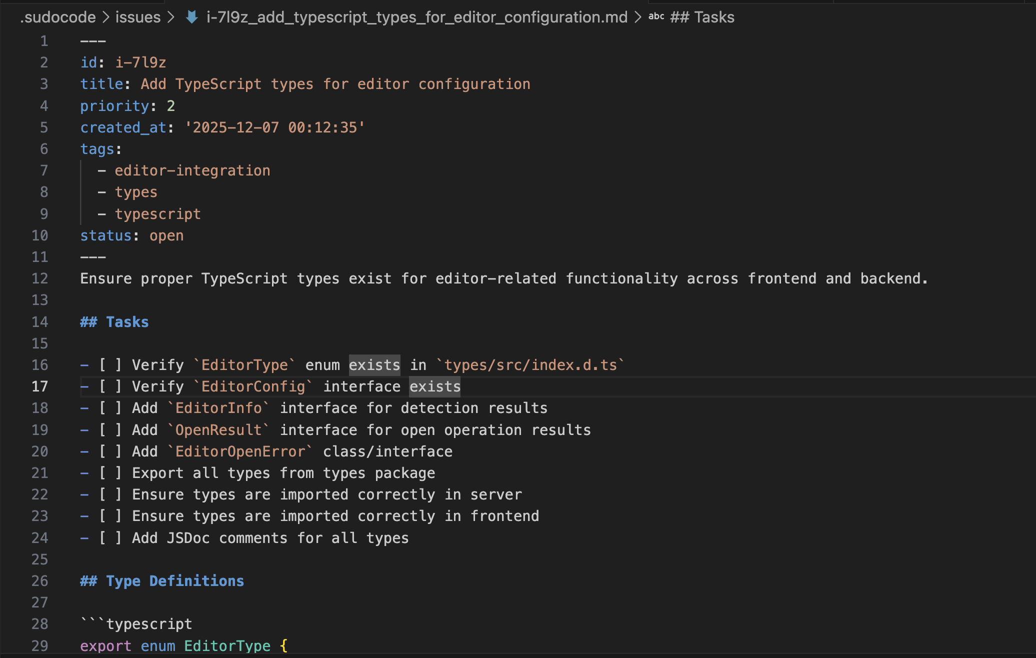 Creating Issues - sudocode