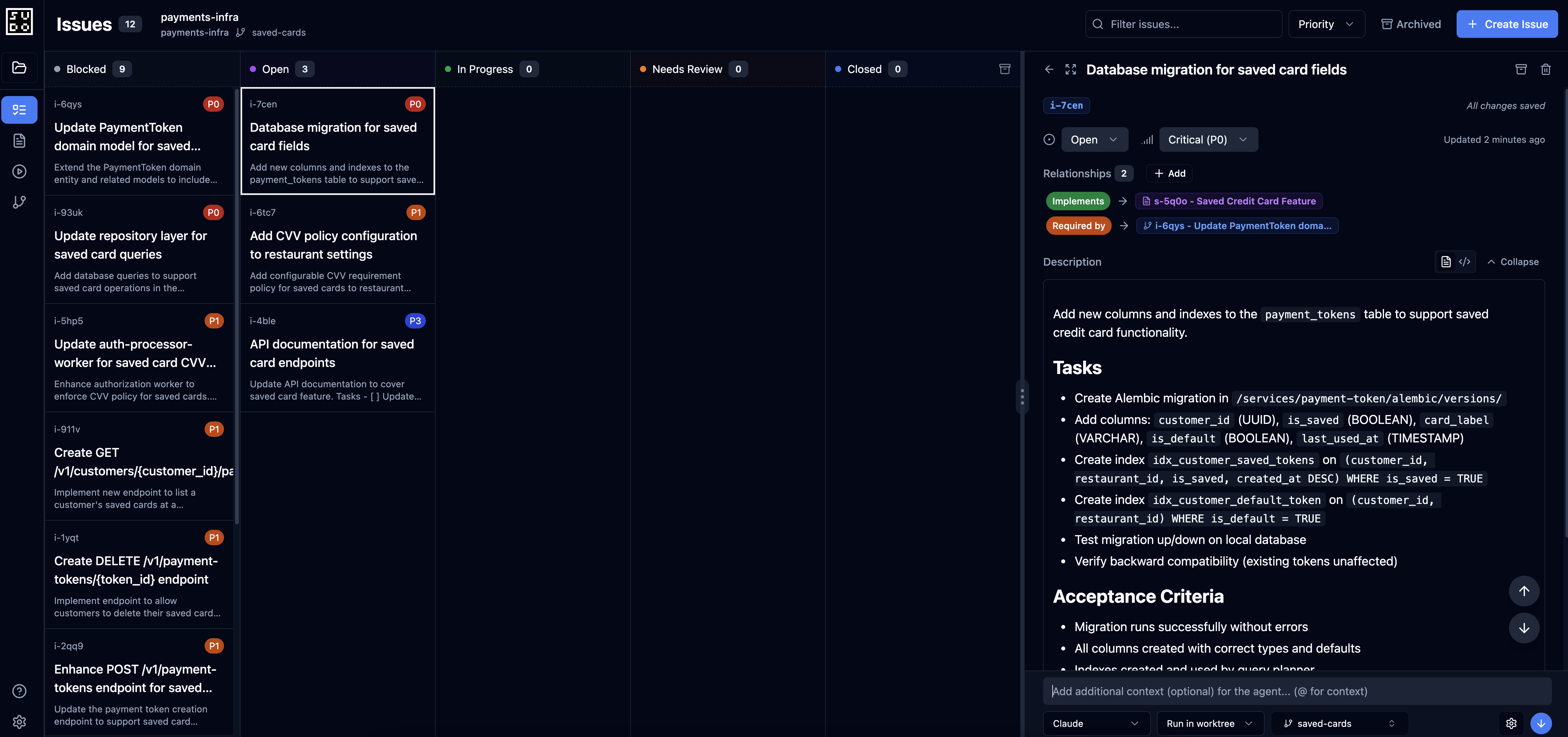 Reviewing issues on the kanban board at localhost