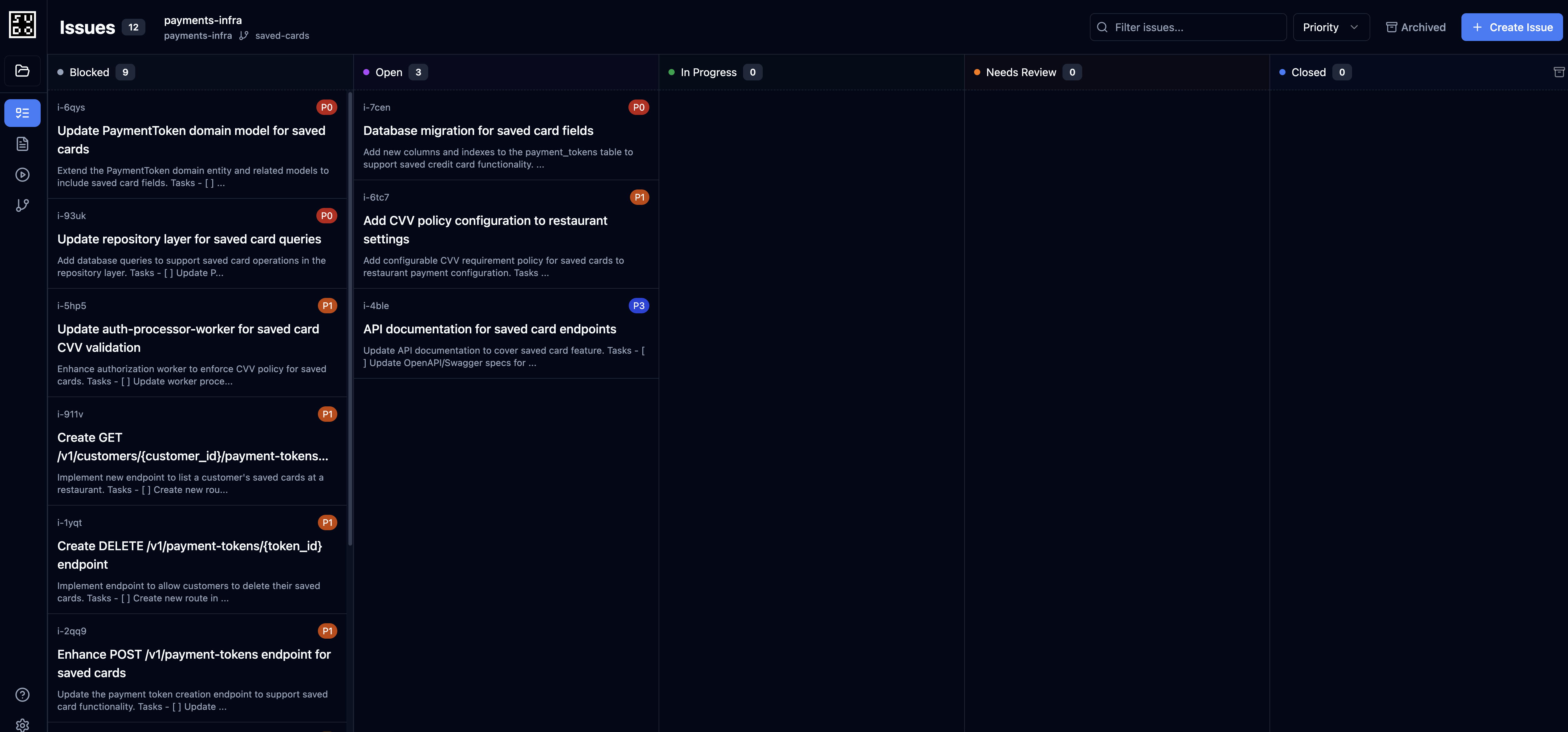 Agent creating issues from the specification